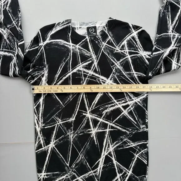 ALEXANDER MCQUEEN MCQ Sweater Men Small Abstract Black White Silk Cotton Preppy - Picture 6 of 11
